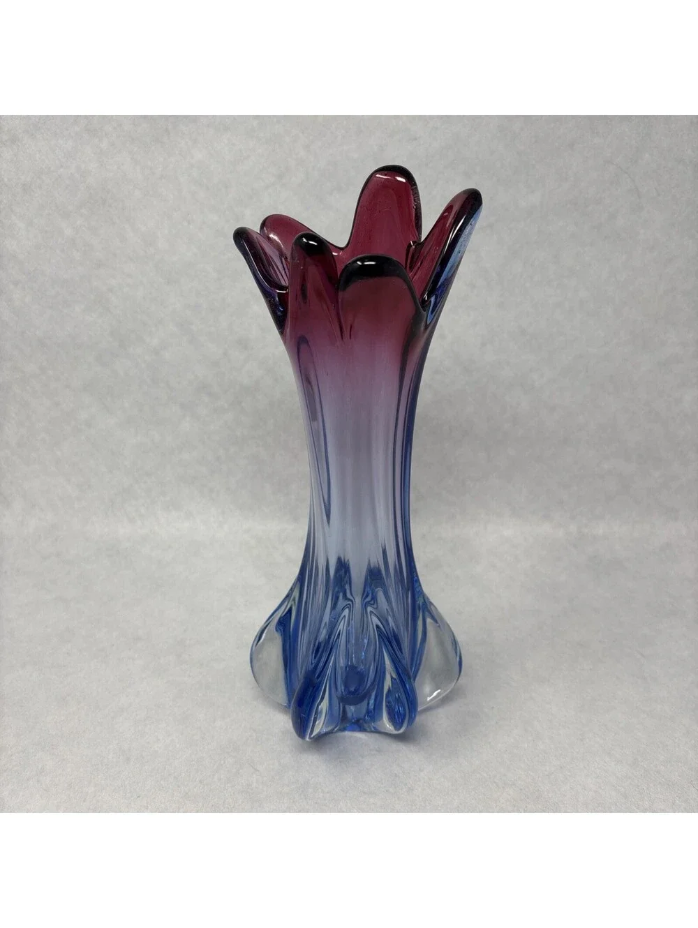 VTG Murano Swung Vase Hand Blown Glass Pink & Blue Sommerso 1960's MCM 11.5